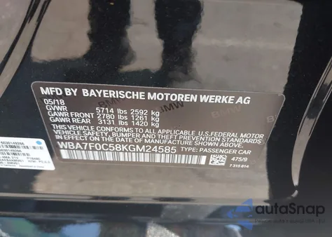 2019 BMW 750I from USA, damaged, VIN WBA7F0C58KGM24585